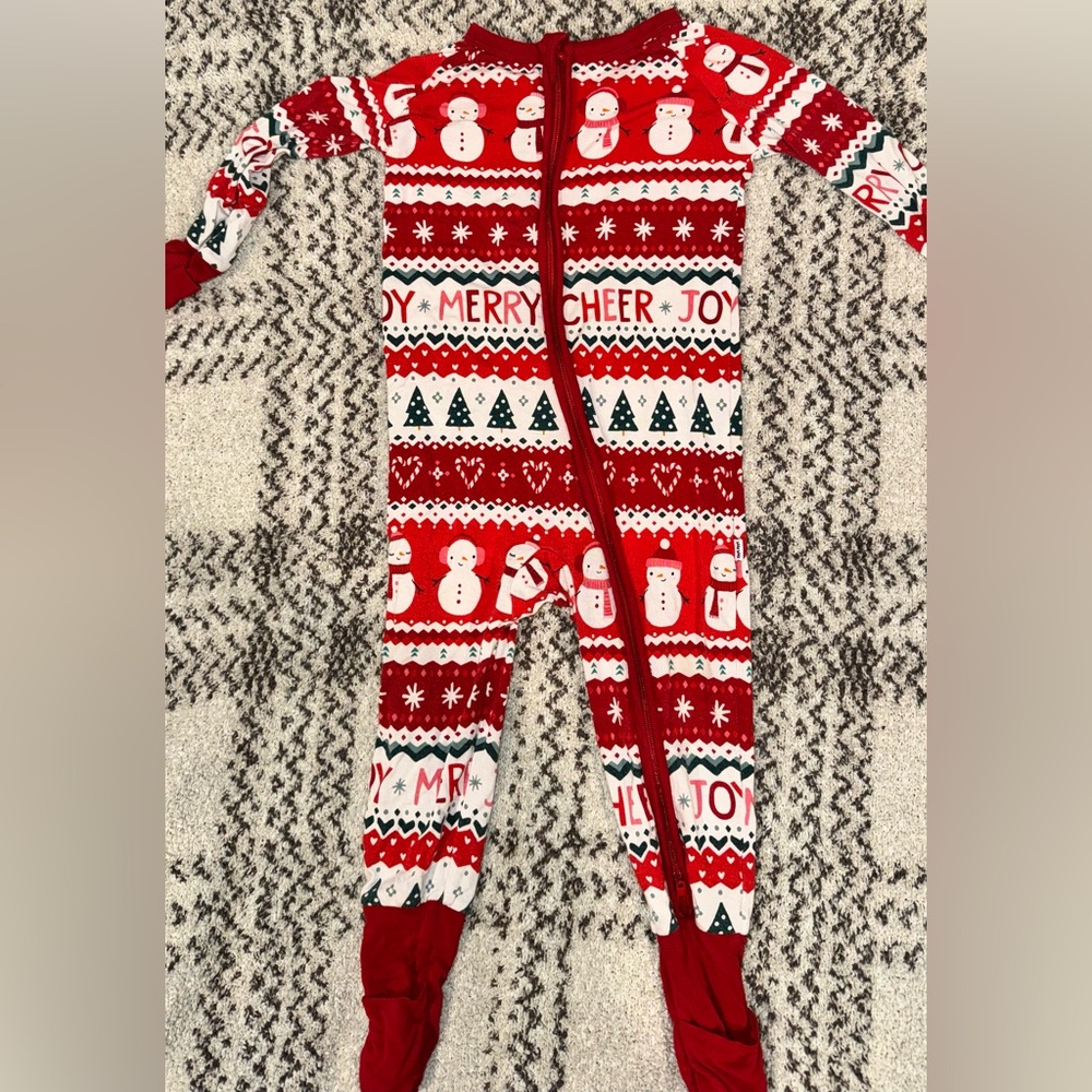 Little Sleepies Red Snowman and Tree Kids Footie